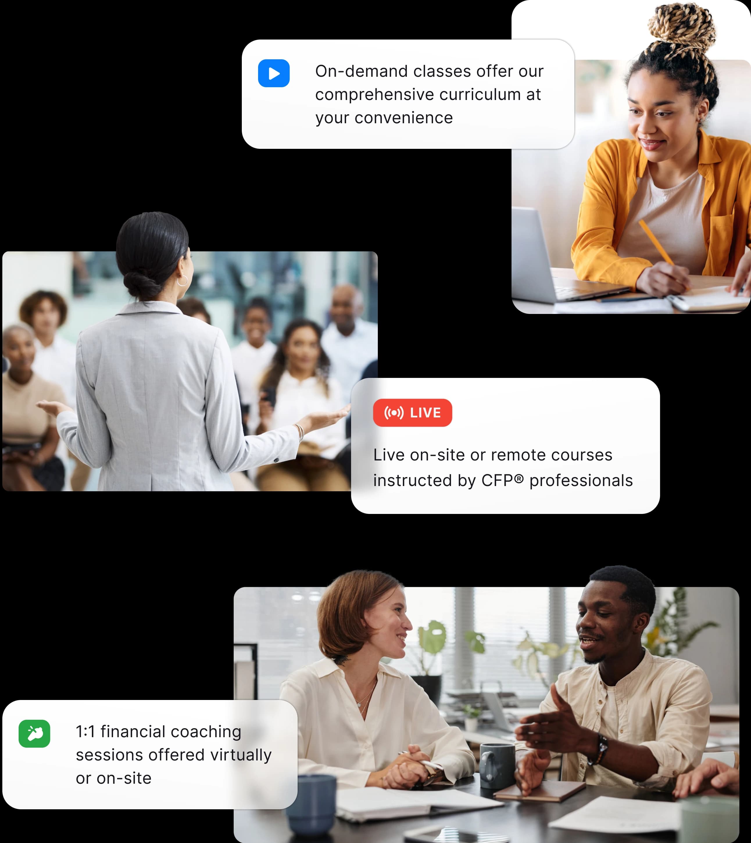 Financial Knowledge instructors teaching live, on-demand and 1:1 coaching sessions
